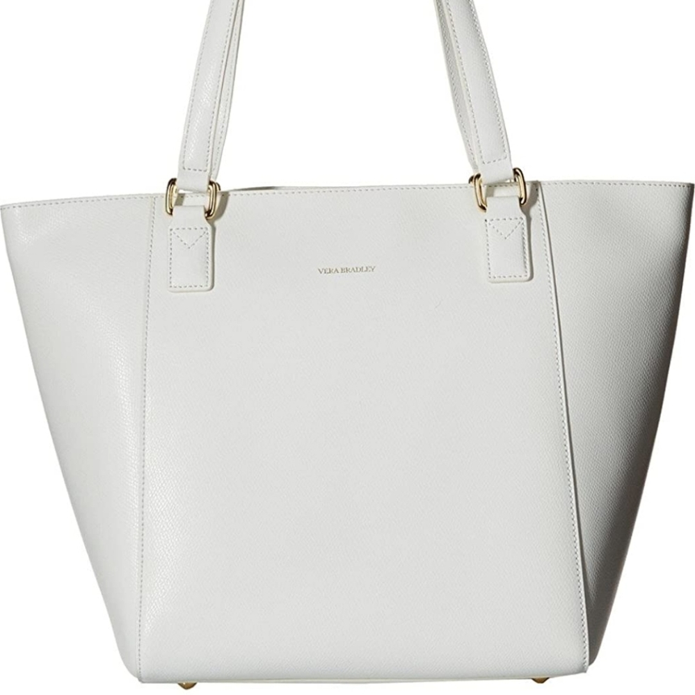 Vera Bradley Ella Tote White Leather Gold Accents